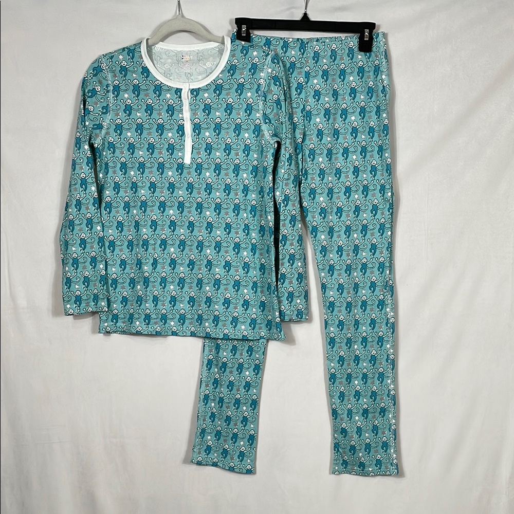 Roller Rabbit Star Monkey Panamas Size S Aqua Henley And Pants EUC